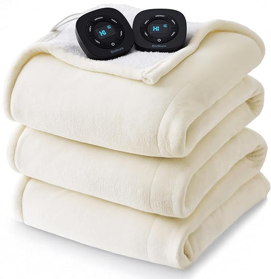 Bedsure Electric Blanket King Size - Dual Control Heated Blanket King Size, Fast Heating with 10 Time Settings & 10 Heat Settings, Warm Gift for Grandma (100x90 inches, Lvory)