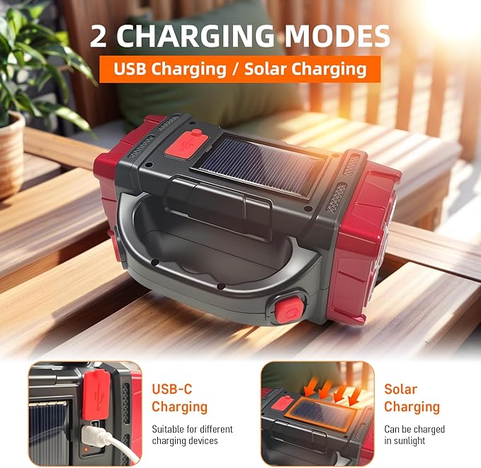 Versatile Solar Flashlight with Dual Charging Modes | 4 Light Modes USB/Solar Powered| Portable Emergency Charger & Outdoor Camping Light (Silver)