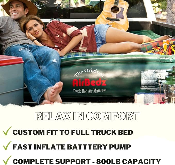 Pittman Truck Bed Air Mattress 6-6.5ft for Mid Size Short Pickups - AirBedz Inflatable Truck Bed Mattress fits The Tacoma, Colorado & More - Blow up Camper has 25% More Pickup Coverage - PPI203G2