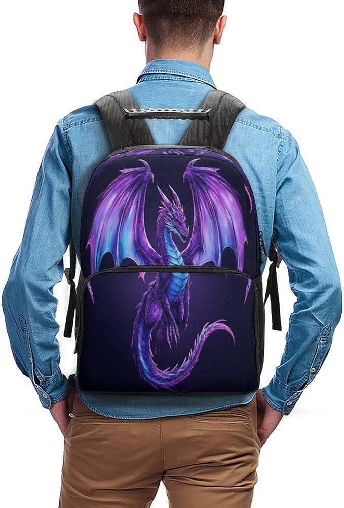 Adults Lightweight Purple Dragon Art Shoulder Book Bags Big Capacity Shoulder Bag With Adjustable Shoulder Straps for Trekking Work Walking Cycling