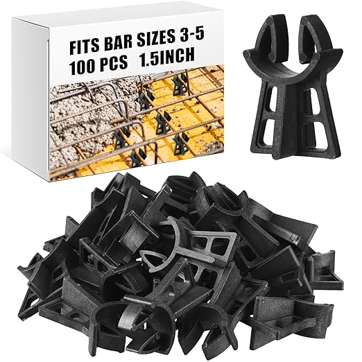Hoolerry 100 Pcs Snap Rebar Chairs Plastic Heavy Duty Spacer Fits Bar Sizes 3-5 Plastic Rebar Concrete Stand, Heavy Duty Solid Construction Anti Rust