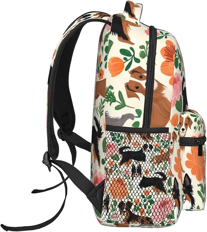 Adults Lightweight Australian Cattle Dog Florals Shoulder Book Bags Big Capacity Shoulder Bag With Adjustable Shoulder Straps for Trekking Work Walking Cycling