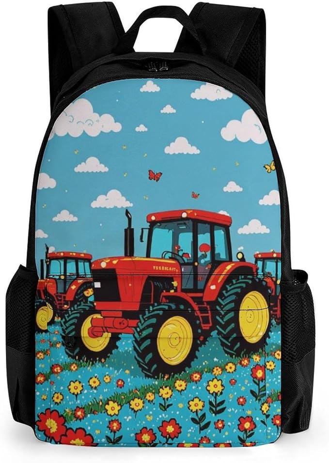 Daypack Backpack Anti-Theft Multipurpose Large Capacity Carry On Bag, Farm Tractor Pattern Traveling Camping Backpack With Side Pockets