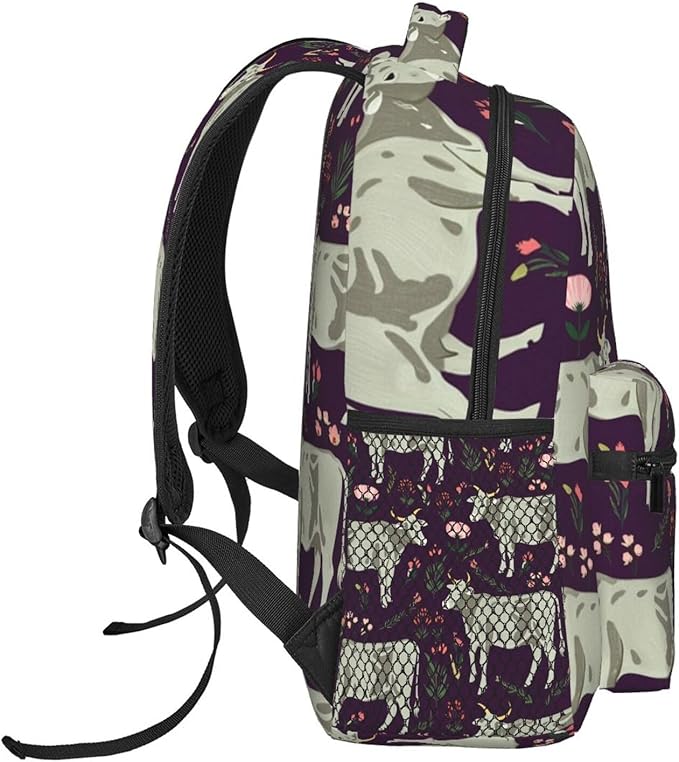 Men Women Polyester Brahman Cow Floral Backpack Large Capacity Bookbag With Smooth Zippers for Climbing Picnic Bicycle