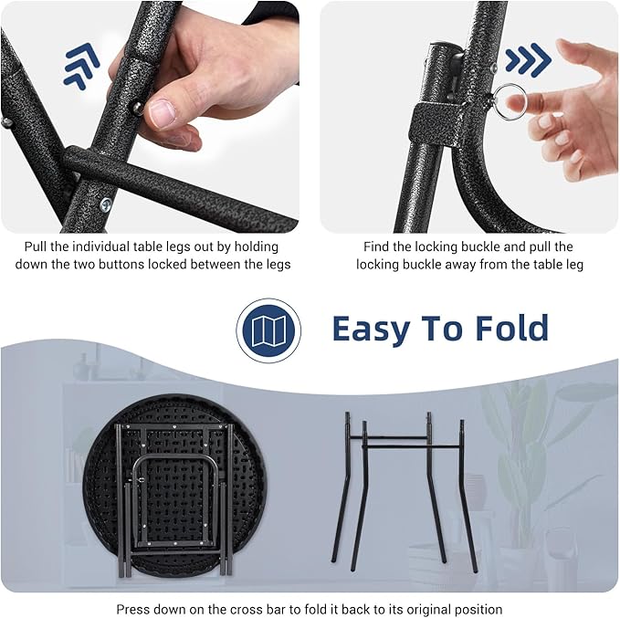 Cocktail Table 28in Folding Round High Top Indoor Outdoor with Removable Legs, Tall Bistro Foldable Bar Height Table for Parties, Patio, Backyard, Dining Room, Events, Black- 2PCS