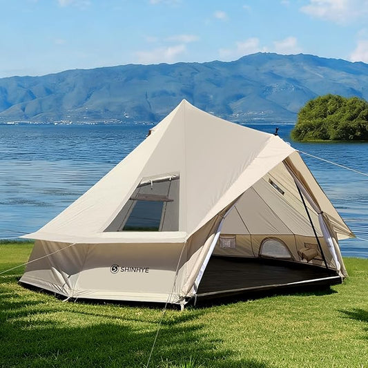 Bell Yurt Tent, Waterproof Luxury 4 Season Hot Tent with Stove Jack/Air Conditioner Vents/2 Skylight for Family Outdoor Camping Oxford Glamping Tents for All Year Living