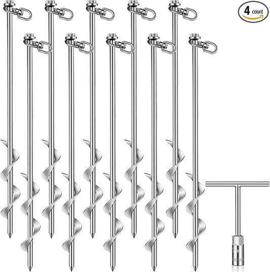 Hiboom Ground Anchor Screw Heavy Duty Earth Anchors Tent Stakes for High Wind with T Handle Hex Wrench Trampoline Hook Ground Stakes for Camping Canopies Car Ports Sheds