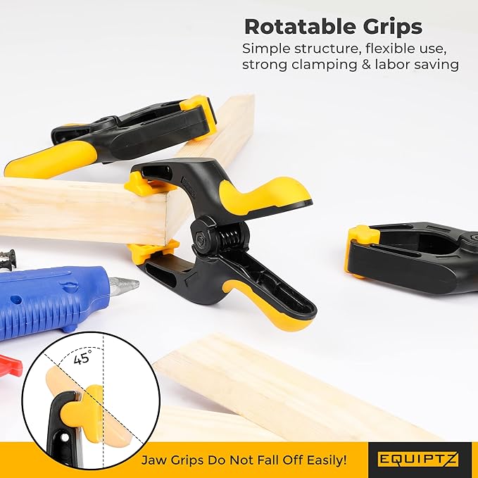 6 inch Spring Clamps Heavy Duty - 4 Pack Large Plastic Clamps for Woodworking, Crafts, Backdrop and Pool Cover with 3 inch Mouth Opening - Rust Free Spring Clips with Non-Detachable Jaw Pads