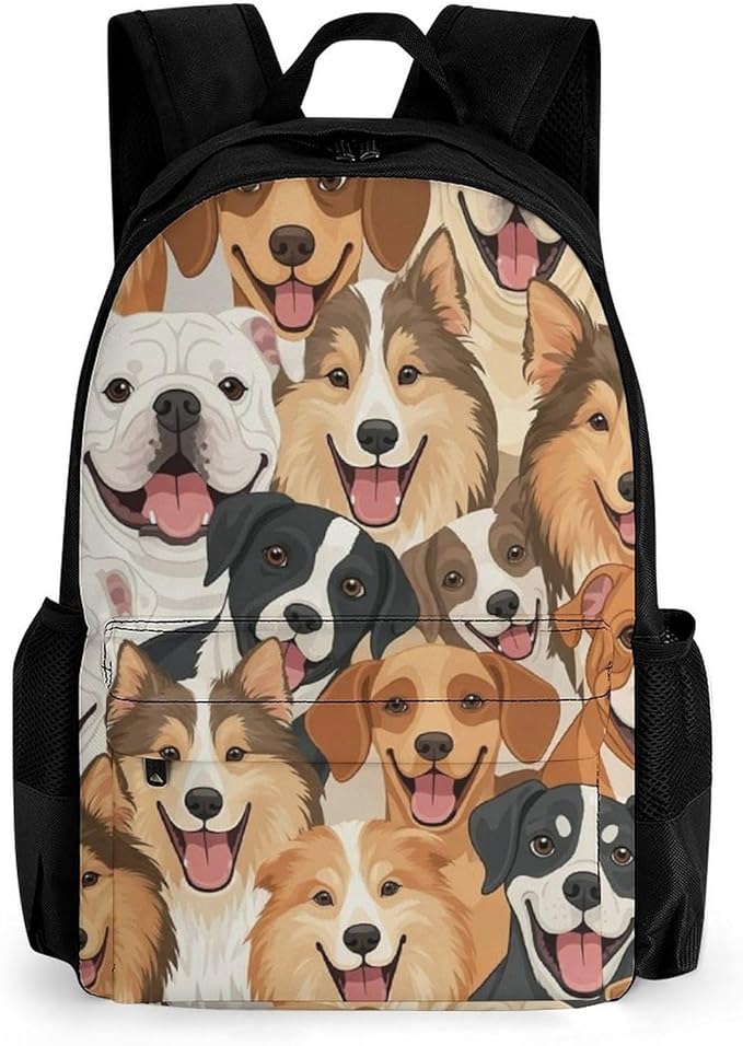Women Men Polyester Husky Golden Retriever Tibetan Mastiff Dog Painting Casual Daypack Large Capacity Bookbag With Side Pockets for Sports Picnic Walking Cycling