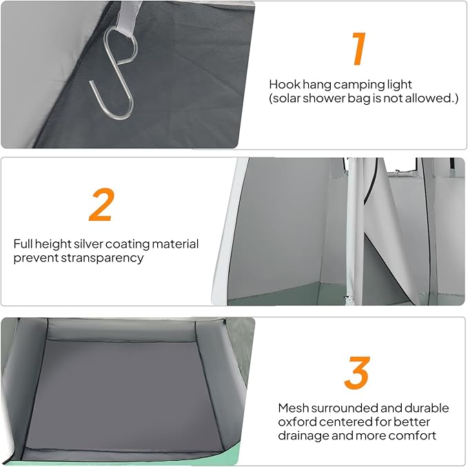 VINGLI 2 Room Shower Tent, 7.5 FT Instant Pop Up Shelter with Carrying Bag, Privacy Changing Room Tent,Perfect for Portable Toilet, Camping, Dressing, Outdoor Indoor, Easy Set Up
