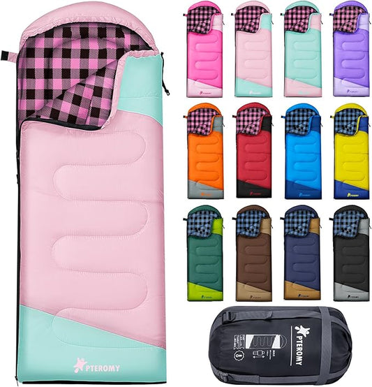 PTEROMY Sleeping Bags for Adults, Lightweight and Machine Washable, Water Resistant Backpacking Camping Sleeping Bag for Warm Cold Weather, Camping Essentials for Hiking Travel