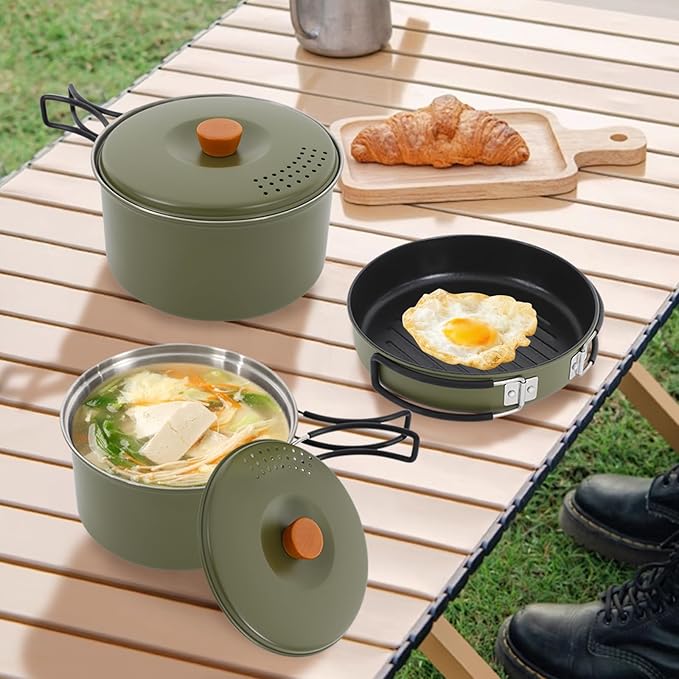 Camping Cookware Set Portable Camping Cooking Set 304 Stainless Steel Camping Pots and Pans Set Campfire Cooking Equipment with Storage Bag for Outdoor Camping Hiking Picnic for 2-3