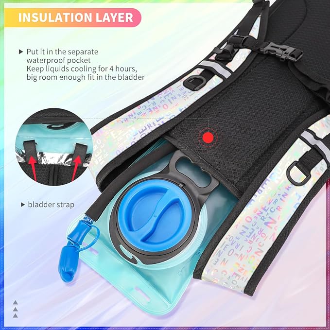 Hydration Backpack, Water Backpack with 2L Hydration Bladder, Rave Backpack Hydration Pack, Festival Essential for Raves, Hiking, Cycling, Climbing, Running, Outdoor, Camping and More