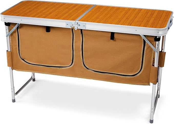 Outvita Folding Table, 4FT Aluminum Camping Table with Large Storage Space and Adjustable Height Picnic Table Lightweight for Carring Outdoor Party Events Beach