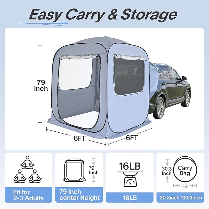 Alvantor® SUV Tailgate Tent, Instant Pop Up Car Tent Creates Extra Living Space, UV Protection, Quick Setup in Seconds for Family, Road Trips, Tailgating, Beach, Outdoor Camping