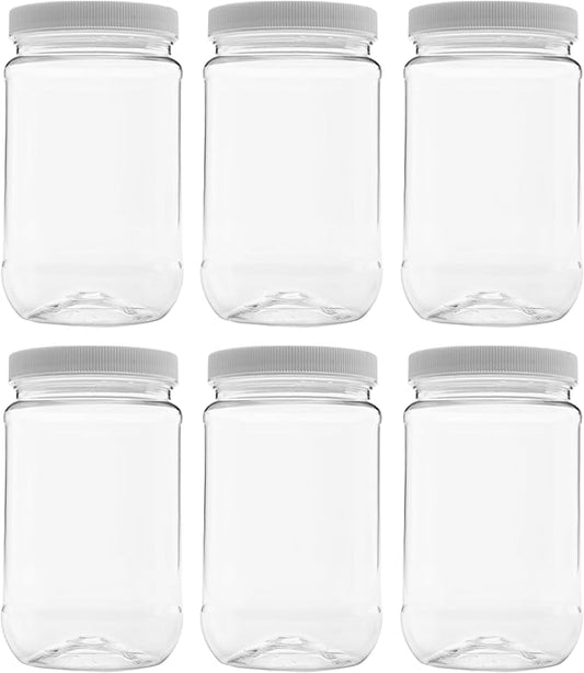 Plastic Storage Jars with Leak Proof Lids, BPA Free, Hand Wash Only (16oz Jar, 6PK)