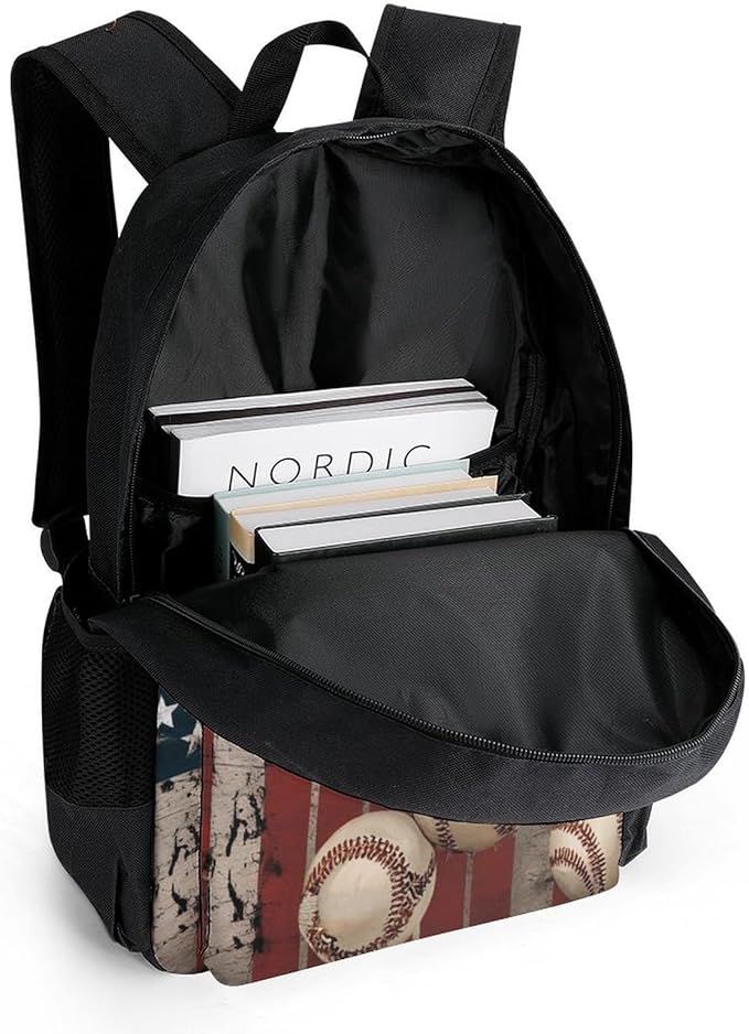 Supdreamc Adults Lightweight Vintage Patriotic Usa American Flag Baseball Print Rucksacks Large Capacity Bookbag With Adjustable Shoulder Straps for Trekking Outdoors Bicycle