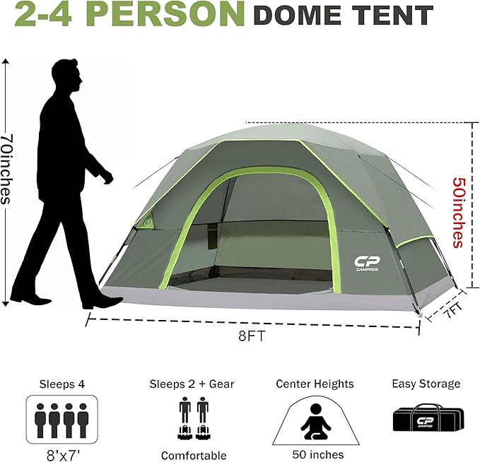 Tents for Camping 4 Person Tent Waterproof Windproof Double Layer Camping Tent, Easy Setup Dome Tent with Large Mesh Windows & Wider Door for Outdoor Camping & Hiking