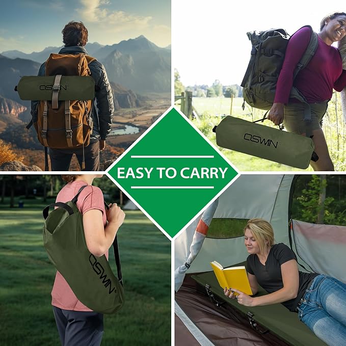 OSWIN Adult Backcountry Camping cot with Leg Extension, rollaway Camping cot, Ultralight Folding Backpack Bed, Support 330-pound, Portable Camping Bed Outdoor Hiking RV Beach（Green）