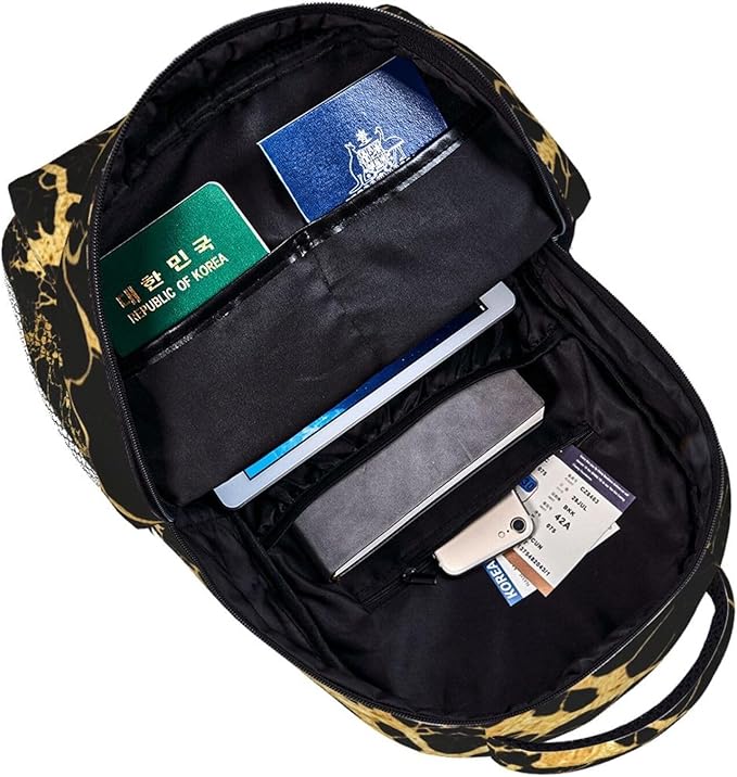 Backpack Anti-Theft Multipurpose Large Capacity Carry On Bag, Black Marble Gold Texture Art Camping Outdoor Backpack With Side Pockets