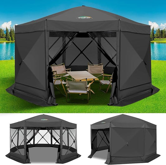 COBIZI 15x15 FT Pop Up Gazebo, Canopy Tent, Large Gazebos On Clearance with Sidewalls, Screened in Gazebo,carpas para Patio,Portable Screen Tents for 12-15 Persons Outdoor Camping, Backyard, Brown