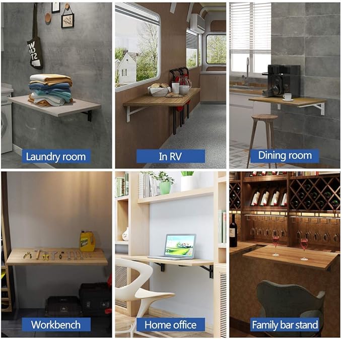 Need Wall Mounted Desk - Heavy Duty Folding Work Table Length 36" Width 20"/Small Space Hanging Desk Perfect Addition to Home/Office/Kitchen & Dining Room AC15CB(9050)