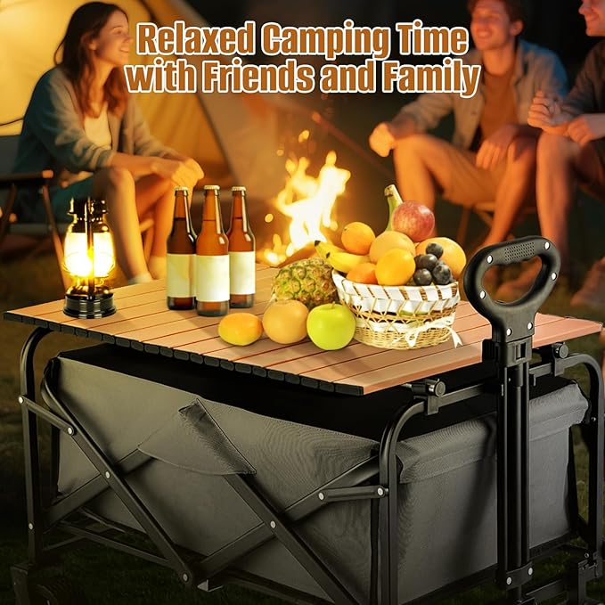 Metal Tabletop Board for Wagons Cart,Foldable Table 34"×21" Heavy Duty for Wagon,Alloy Board with Load Capacity 68LBS,Camping Essential and Gear for Outdoor Party with Family and Friends(Woody)