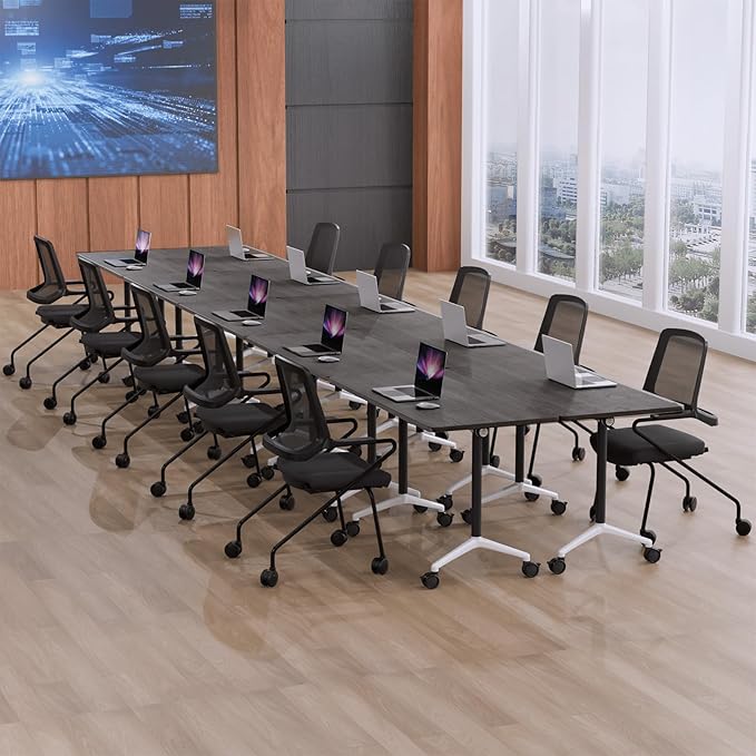 2Packs 70.8 Inch Folding Conference Table 5.91 Ft Space-Saving Training Classroom Table,Heavy-Duty Meeting Desk for Office Events,Easy Storage Design, Rectangular Table with Durable Legs Gray