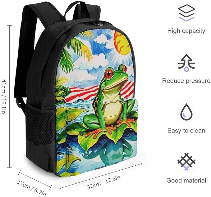 Supdreamc Daypack Backpack Multipurpose Anti-Theft Large Capacity Bookbag, Flag Of American Palm Tree Frog Travel Hiking Camping Rucksack With Adjustable Shoulder Straps