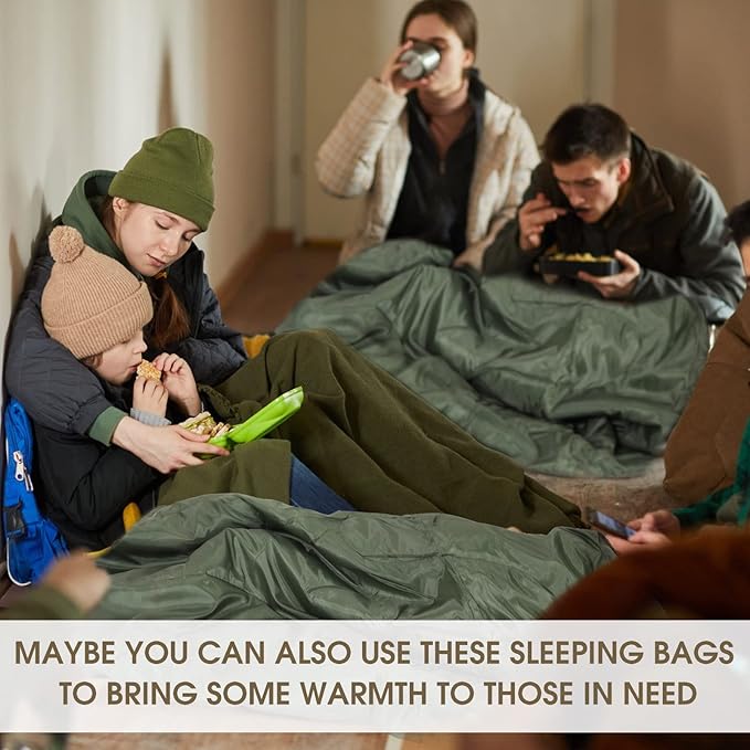 Macarrie 10 Pcs 0 Degree Camping Sleeping Bags Bulk for Adults Cold Weather 4 Season Warm Sleeping Bag with Compression Sack for Homeless Donation Shelter Emergency Hiking