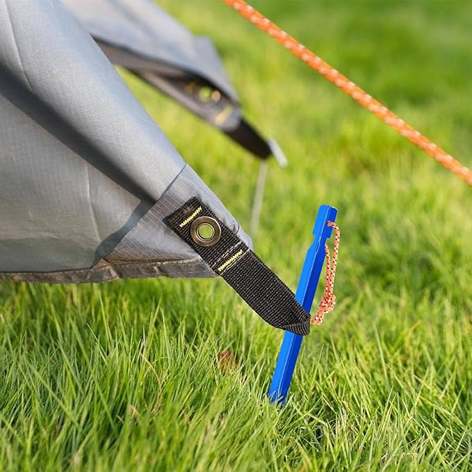 7 Inch Ultralight Aluminum Tent Stakes (8Pcs) – Includes 4X 10ft Guylines, Puller & Storage Bag. Non-Rust Metal Ground Spikes Tent Pegs for Camping.