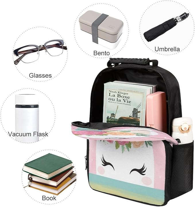 Lightweight Daypack Backpack for Trekking Work Running, Big Capacity Multipurpose Anti-Theft Bookbag, Pink Unicorns Face Business Computer Bag