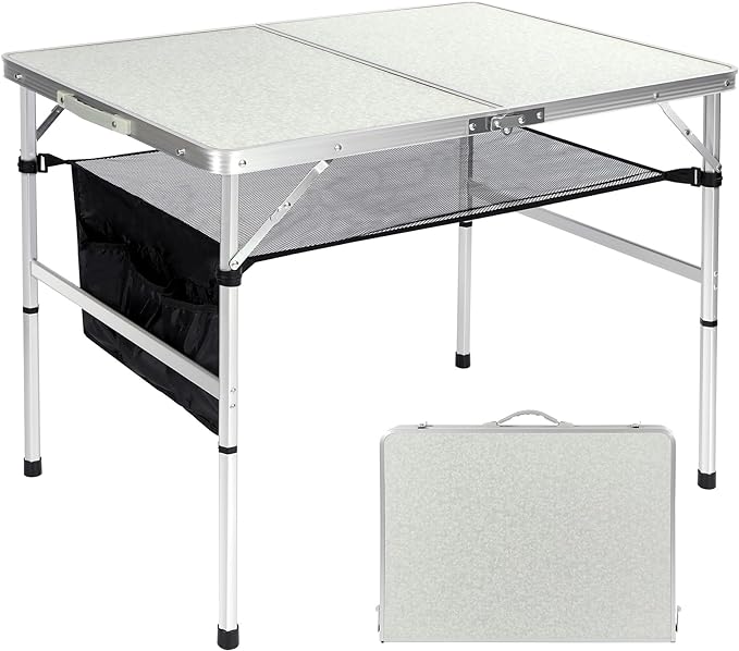 RedSwing Folding Table 3 Feet Adjustable Height, Lightweight and Portable Aluminum Hexagonal Legs Camping Table with Mesh Layer, 36 x 24 x 28 Inches