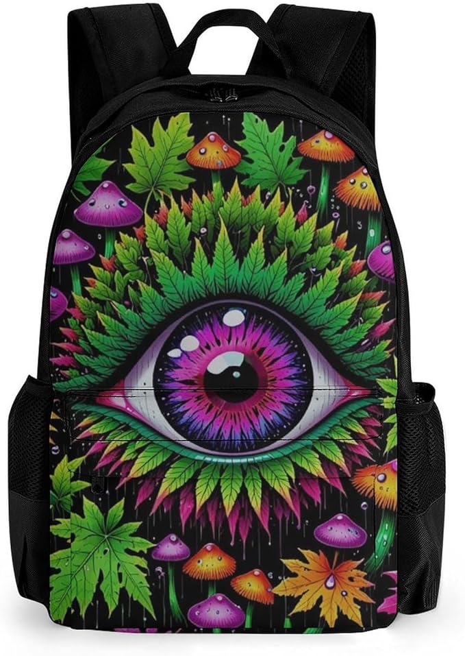 Polyester Daypack Bookbag for Gym Business Bicycle, Large Capacity Multipurpose Anti-Theft Carry On Bag, Trippy Eye Mushroom Art Travel Hiking Daypack