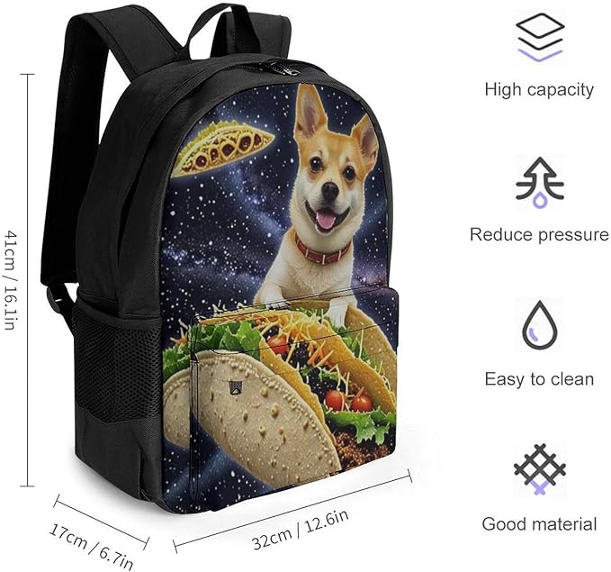 Supdreamc Daypack Lightweight Multipurpose Anti-Theft Space Funny Corgi Dog Pizza Taco Shoulder Bag Large Capacity Laptop Book Bag Rucksack With Adjustable Shoulder Straps