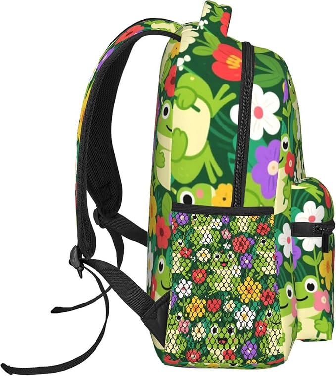 Polyester Daypack for Hiking Work Running, Big Capacity Anti-Theft Multipurpose Shoulder Bag, Frogs Green Colorful Travel and Sport Backpack Rucksack