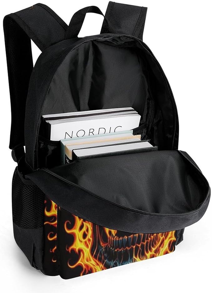 Lightweight Rucksacks for Camping Picnic Walking Cycling, Large Capacity Multipurpose Anti-Theft Carry On Bag, Flaming Fire Skull Travel Hiking Camping Rucksack