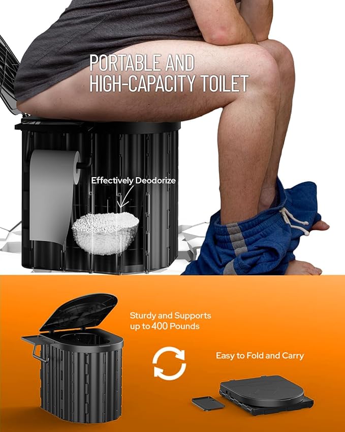 Camping Toilet with Pop-Up Privacy Tent and Liquid Waste Gel, Portable Toilet for Camping with Large Tent, Ergonomic Potty Provides Enhanced Comfort, Suitable for All Ages