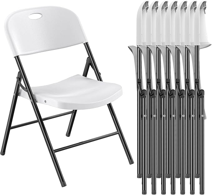 Nazhura 350 Weight Limit Heavy Duty Plastic Folding Chair with Reinfoced Steel Frame for Indoor and Outdoor, Wedding, Party, Restaurant, Meeting Room, Patio and Garden (White, 8 Pack)