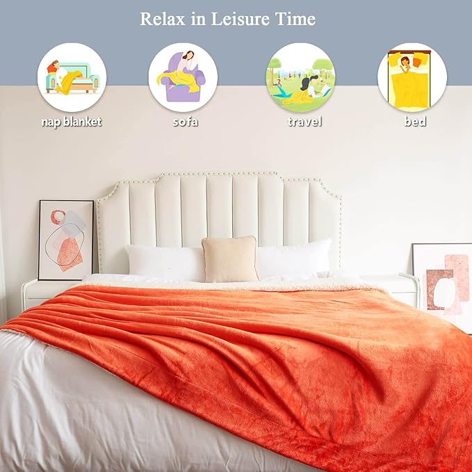 NANPIPER Sherpa Blanket Queen Fleece Bed Blankets Soft and Warm Fuzzy Microfiber,Orange 90"x90"