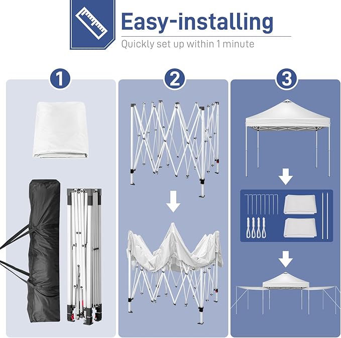 Outvita 10x10ft Ez Pop Up Canopy, Portable Instant Canopy Tent with 2pcs SideWalls and 4pcs Camping Upright Poles for Outdoor Events, Party, Wedding, Birthday,Graduation White