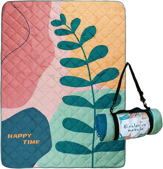 Exclusivo Mezcla Waterproof Picnic Blanket 60x80 Inches Large Multicolor Floral Polyester Sandproof Modern Camping Blanket