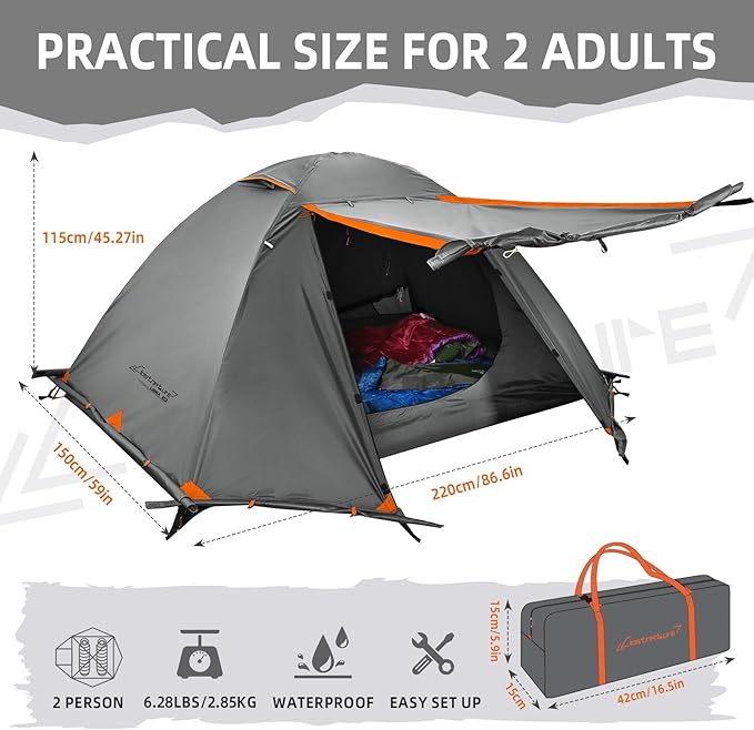 Clostnature Lightweight Backpacking Tent - 1/2 Person 4 Season Ultralight Waterproof Camping Tent, Large Size Easy Setup Tent for Winter, Cold Weather, Family, Outdoor, Hiking and Mountaineering