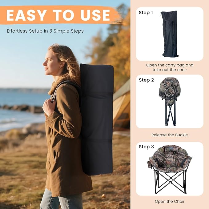 Oversized Heated Camping Chair, Heated Chairs Outdoor Sports with 3 Heat Levels, Portable Folding Heated Outdoor Chair for Lawn Patio Lounge, Battery NOT Included