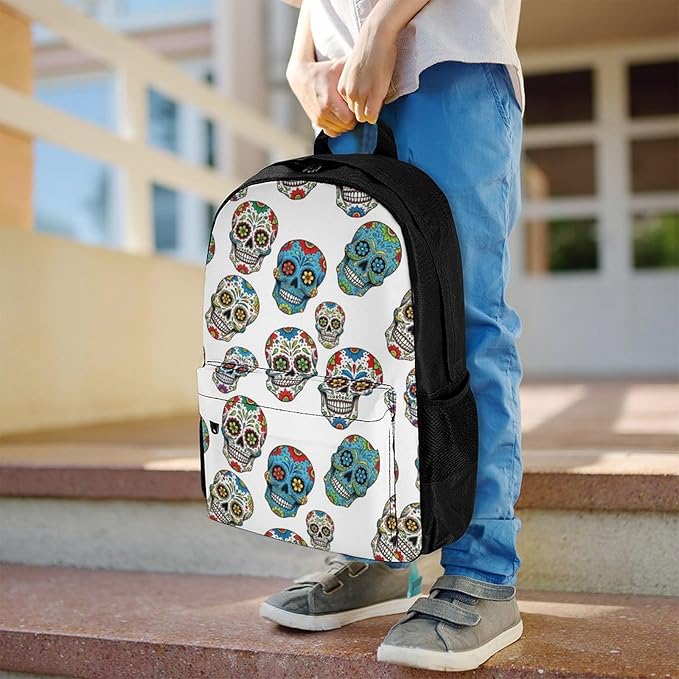Supdreamc Polyester Daypack for Hiking Work Running, Big Capacity Anti-Theft Multipurpose Shoulder Bag, Mexico Sugar Skull Travel and Sport Backpack Rucksack