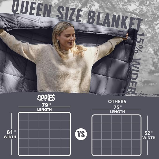 3M Thinsulate Insulation Puffy Camping Blanket for Cold Weather, Queen Size Warm Camping Quilt with Zipper, Waterproof Outdoor Sleeping Bag for Hammock, Cozy & Versatile Gift for Men and Women