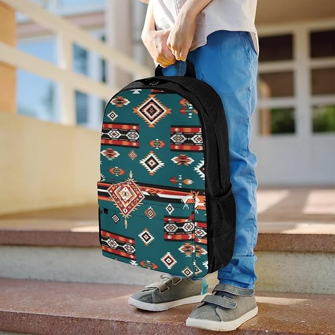 Supdreamc Lightweight Rucksack for Sports Travel Running, Big Capacity Multipurpose Anti-Theft Bookbag, Ethnic Aztec Geometric Indiana Western Southwest Pattern Travel and Sport Backpack Rucksack