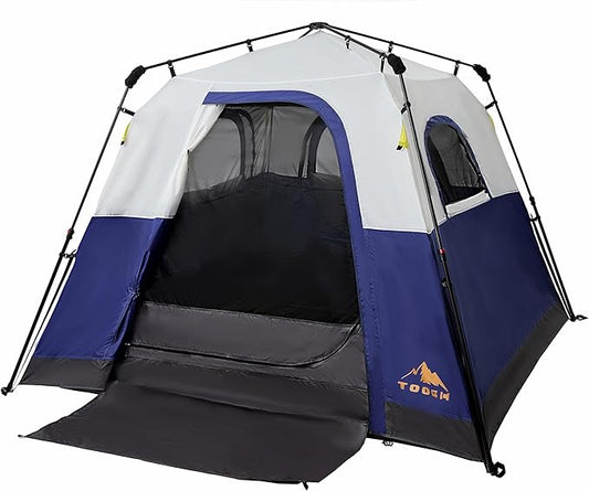 3/4 Person Camping Tent with 1 Door, 4 Windows, and Upgraded Ventilation– Instant Setup, Waterproof, 8'x 8'x 67''Oxford Fabric Floor Pop Up in 60 Seconds Includes Rainfly and Backpack