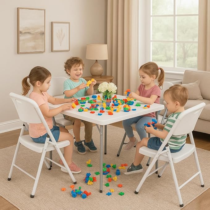 BTEXPERT 34" Folding Table, Portable Square Card Table Collapsible Legs Carrying Handle, Plastic Tables for Indoor Outdoor Home Camping Picnic, Party Board Games Nights Gatherings White Set of 10