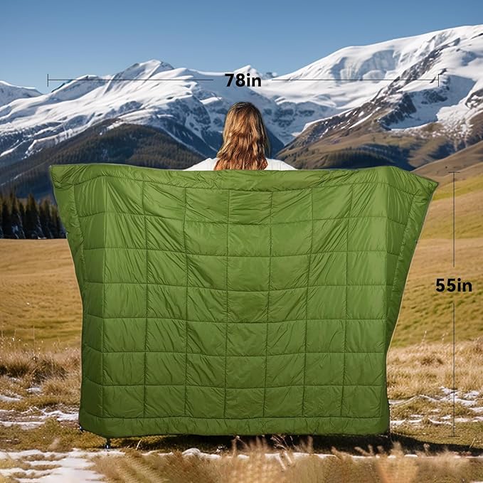 Outdoor Camping Blanket,Lightweight Waterproof Puffy Camping Blanket,Portable Camping Quilt for Travel, Picnic, Hiking,Camping - 77.9" x 55" Military Green